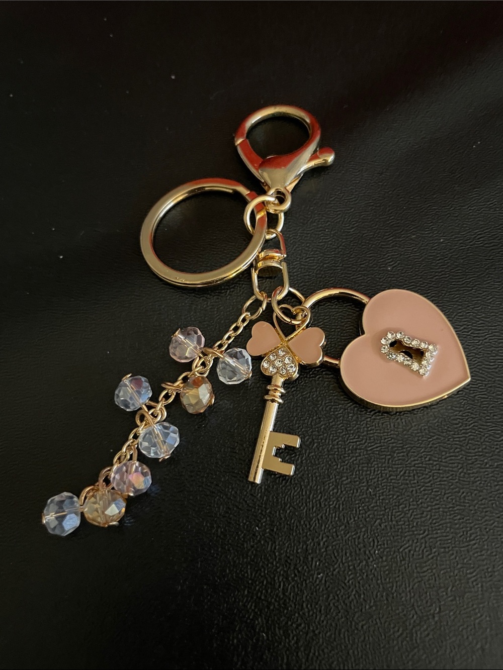 Gold Key & Pink Heart Charm Keychain NWOT